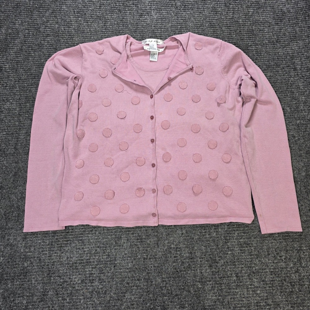 Rafael Polka Dot Applique Cardigan Shell Twin Set Women's Size M Pink Silk Y2K